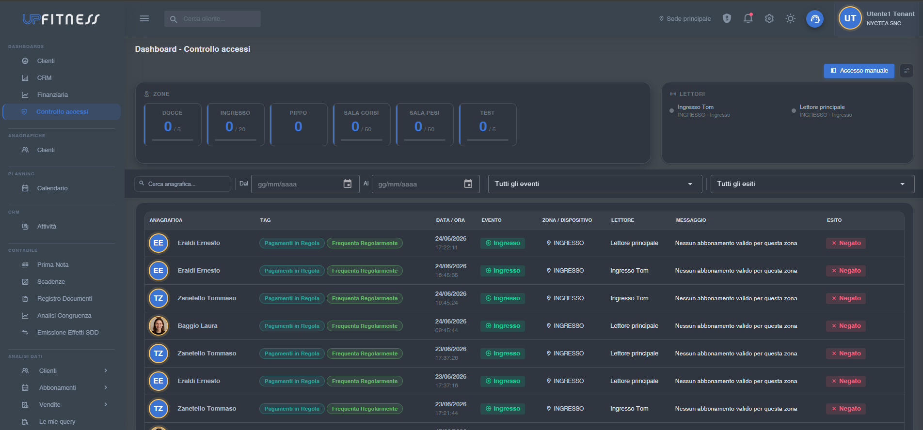 Controllo Accessi — UPFitness Cloud